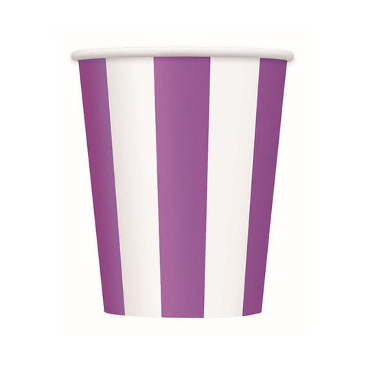 Stripes Pretty Purple Paper Cups 335ml (Pack of 8)