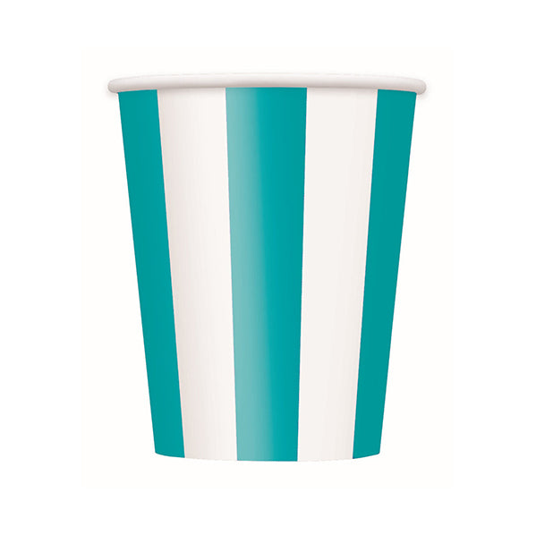 Stripes Caribbean Teal Paper Cups 335ml (Pack of 8)