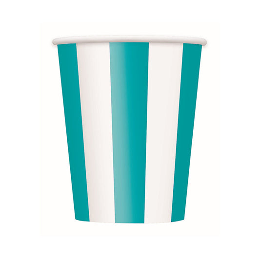 Stripes Caribbean Teal Paper Cups 335ml (Pack of 8)