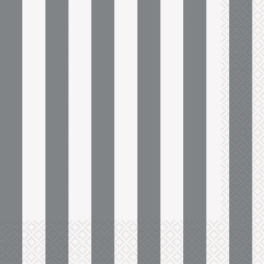 Stripes Silver Beverage Napkins (Pack of 16)