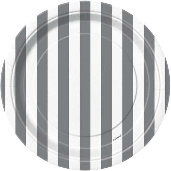 Stripes Silver Paper Plates 18cm (Pack of 8)