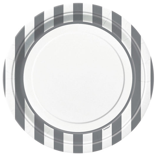 Stripes Silver Paper Plates 23cm (Pack of 8)