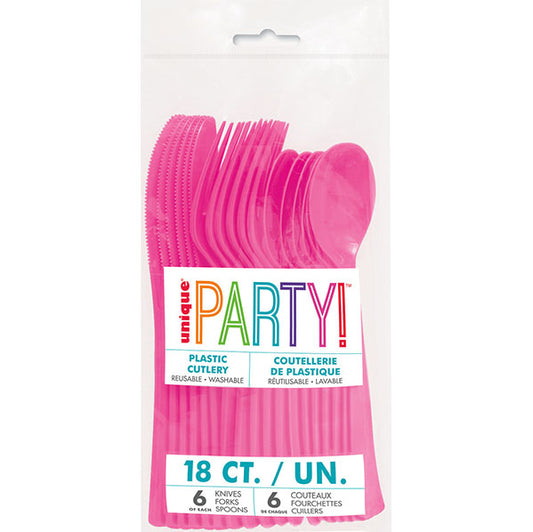 Hot Pink Assorted Cutlery (Pack of 18)