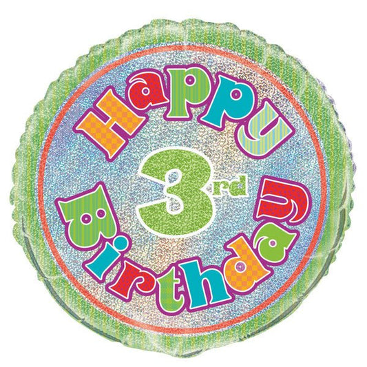 3rd Birthday Foil Prismatic Balloon 45cm - The Party Marketplace