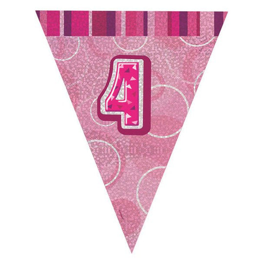 "4" Glitz Pink Flag Banner - 2.74m - The Party Marketplace