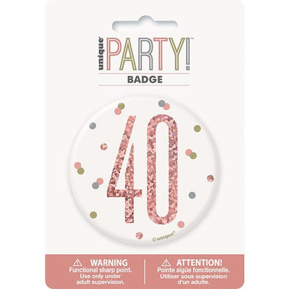 "40" Badge - Glitz Rose Gold - The Party Marketplace