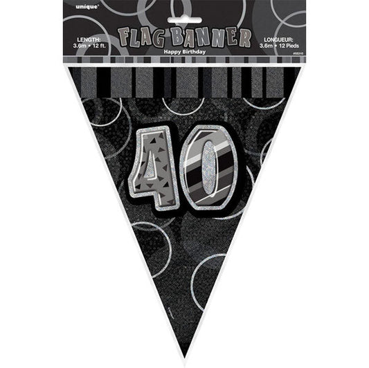"40" Glitz Black Flag Banner - 3.65m - The Party Marketplace
