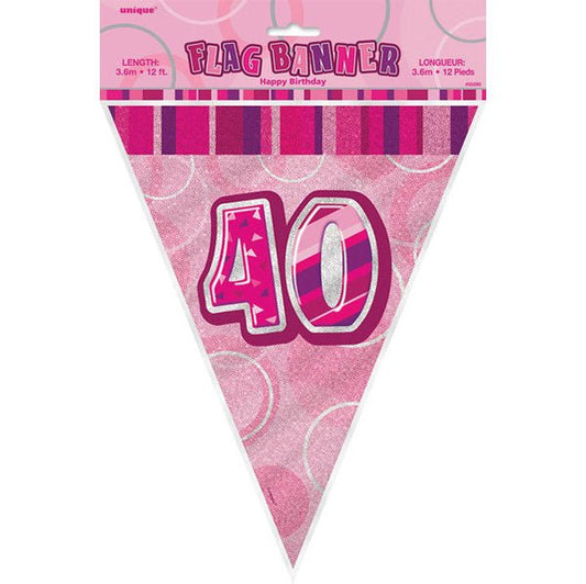 "40" Glitz Pink Flag Banner - 3.65m - The Party Marketplace