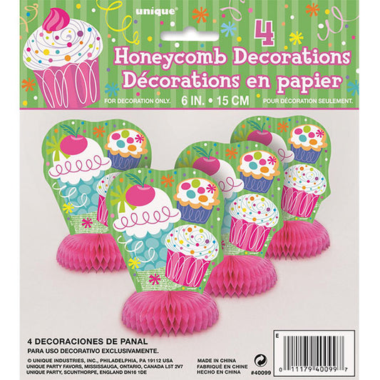 Cupcake Mini Honeycomb Decorations (Pack of 4)