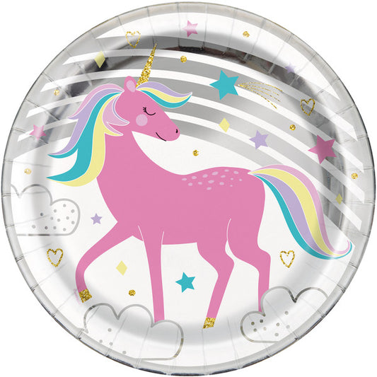 Magical Unicorn Foil Stamped Paper Plates 23cm (Pack of 8)