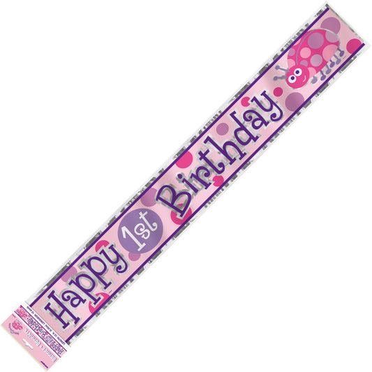 Birthday Ladybug "Happy 1st Birthday" Foil Banner - 3.65m