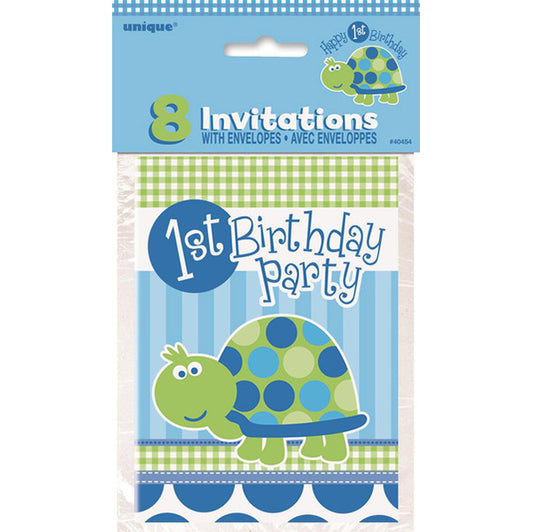 1st Birthday Turtle Invitations (Pack of 8)