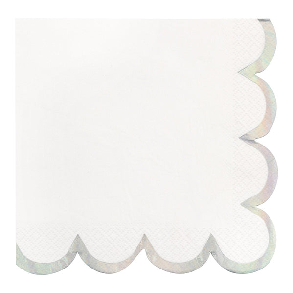 Bright White Scalloped Edge Luncheon Napkins With Iridescent Foil (Pack of 16)