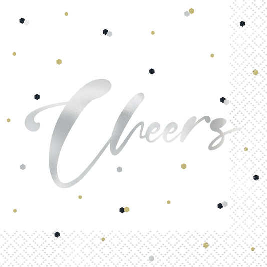 Silver Birthday Foil Stamped "Cheers" Beverage Napkins (Pack of 16)