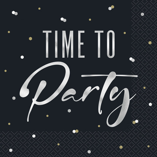 Silver Birthday Foil Stamped "Time To Party" Luncheon Napkins (Pack of 16)