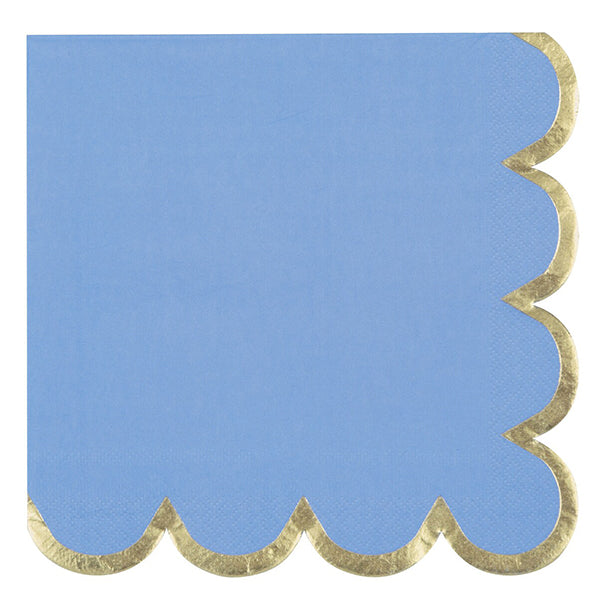 Coastal Blue Scalloped Edge Luncheon Napkins With Gold Foil (Pack of 16)