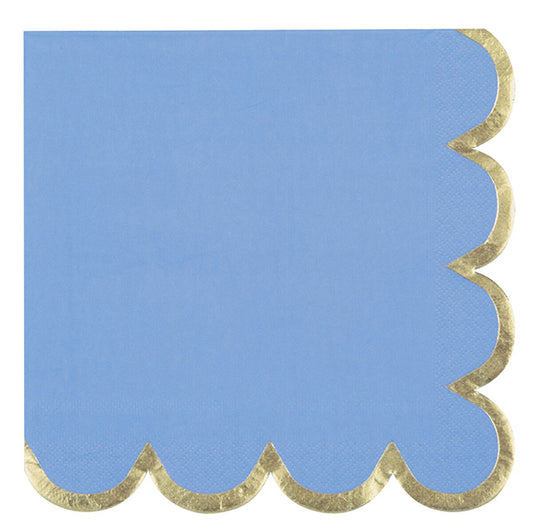 Coastal Blue Scalloped Edge Luncheon Napkins With Gold Foil (Pack of 16)