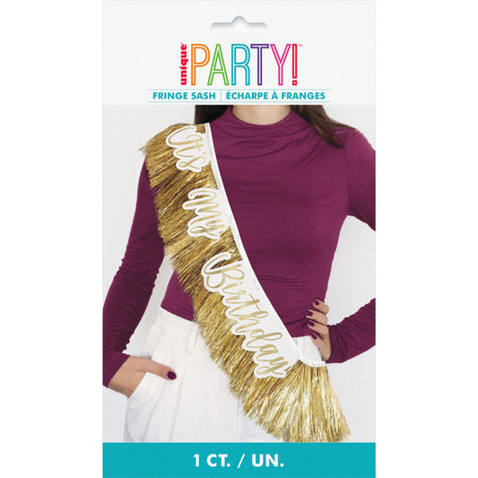 "It's My Birthday" Gold Foil Fringe Sash