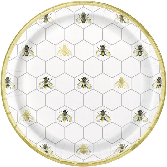 Golden Bumble Bee Foil Stamped Paper Plates 23cm (Pack of 8)