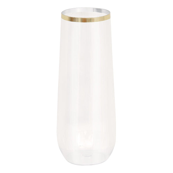 Reusable Plastic Stemless Champagne Glass With Gold Foil Stamped Rim (266ml)