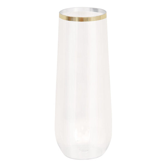 Reusable Plastic Stemless Champagne Glass With Gold Foil Stamped Rim (266ml)