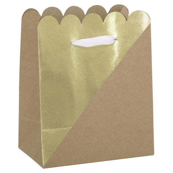 Kraft Paper & Gold Foil Stamped Favour Bags With Ribbon Handles (Pack of 3)