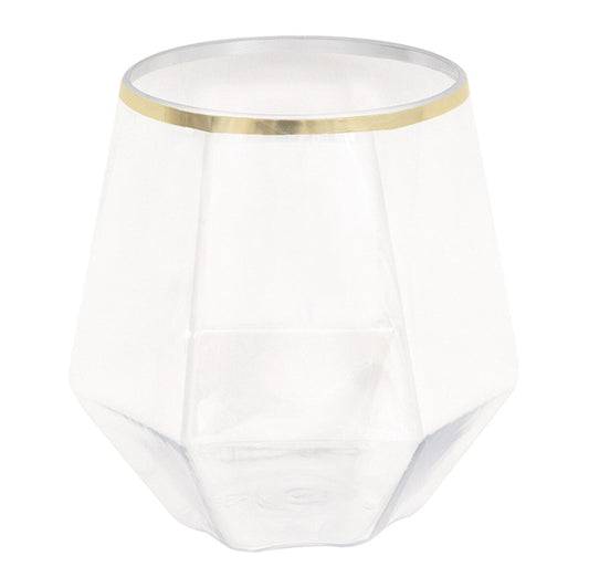 Reusable Plastic Stemless Wine Glass With Gold Foil Stamped Rim (354ml)