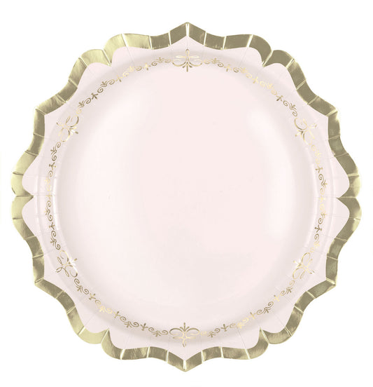 Garden Party - Light Pink & Gold Foil Stamped Paper Plates 23.5cm (Pack of 8)