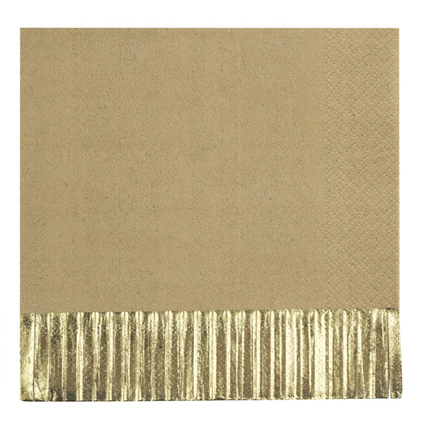 Kraft Luncheon Napkins With Gold Foil Fringe (Pack of 16)