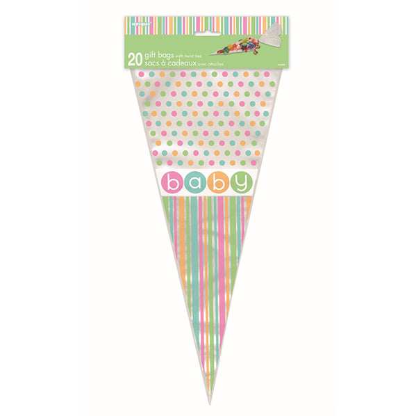 Pastel Baby Shower Cone Cello Bags (Pack of 20)