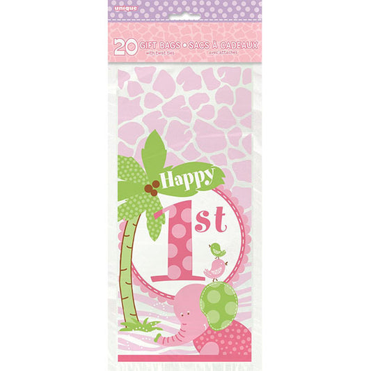 Pink Safari "1st Birthday" Cello Bags (Pack of 20)