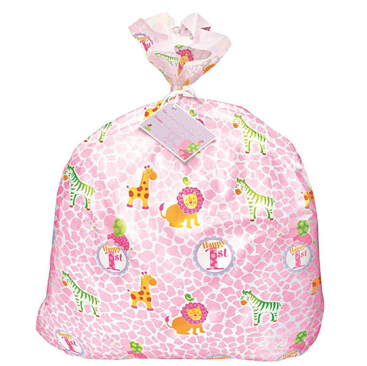 Pink Safari "1st Birthday" Jumbo Cello Gift Bag