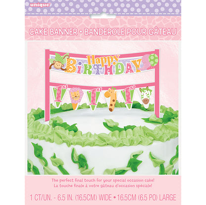 Pink Safari "Happy 1st Birthday" Cake Banner (16.5cm)