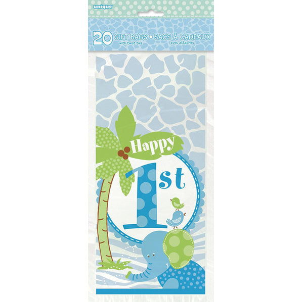 Blue Safari "1st Birthday" Cello Bags (Pack of 20)