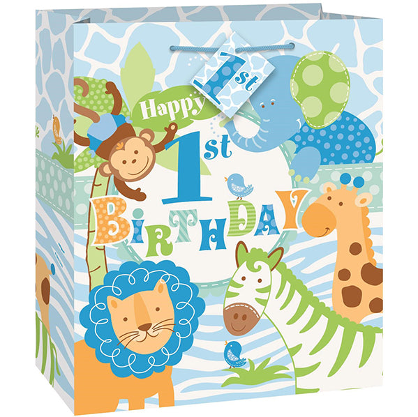 Medium Gift Bag - Blue Safari 1st Birthday