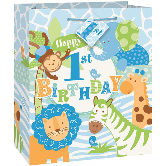 Medium Gift Bag - Blue Safari 1st Birthday