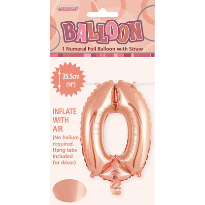 Rose Gold "0" Numeral Foil Balloon (35cm)