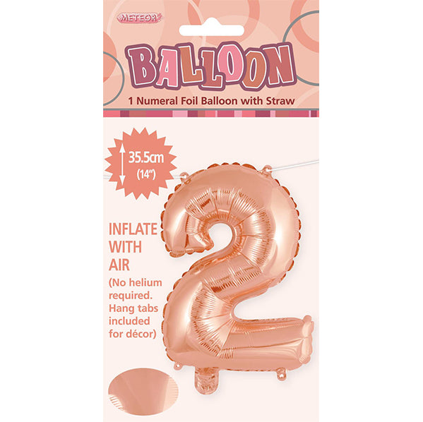 Rose Gold "2" Numeral Foil Balloon (35cm)