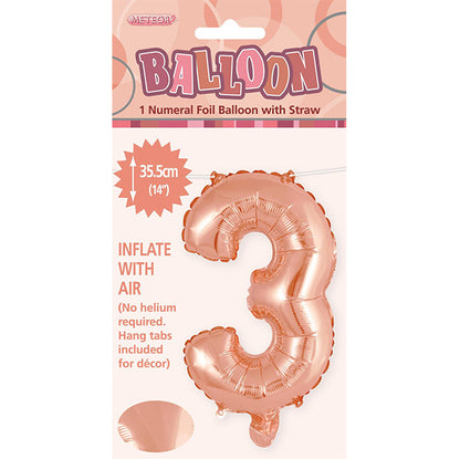 Rose Gold "3" Numeral Foil Balloon (35cm)