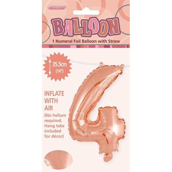 Rose Gold "4" Numeral Foil Balloon (35cm)