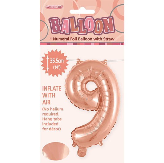 Rose Gold "9" Numeral Foil Balloon (35cm)