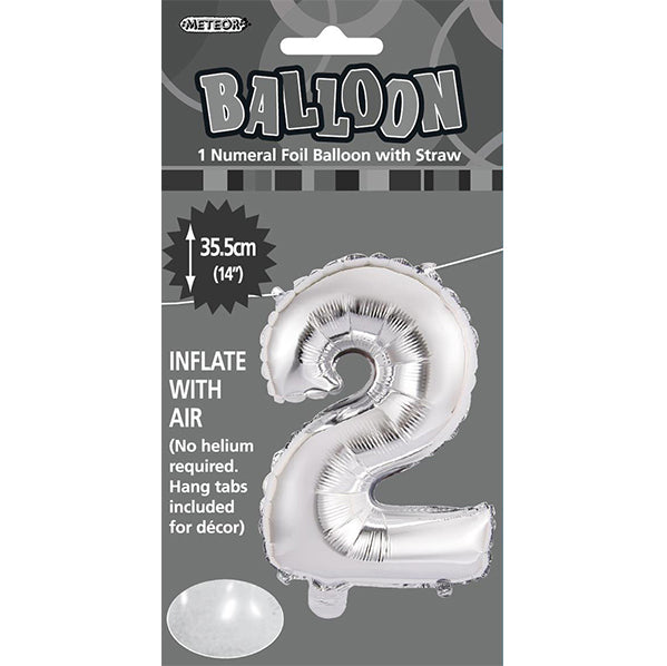 Silver "2" Numeral Foil Balloon (35cm)