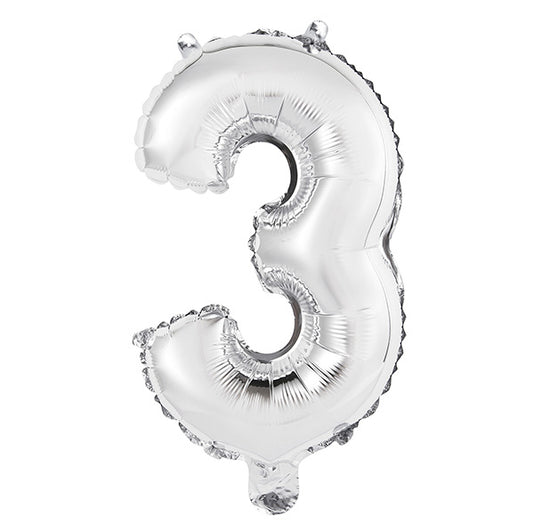 Silver "3" Numeral Foil Balloon (35cm)