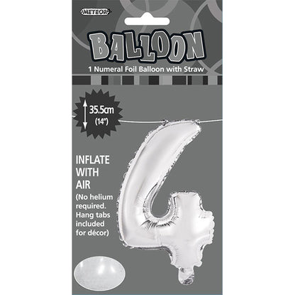 Silver "4" Numeral Foil Balloon (35cm)