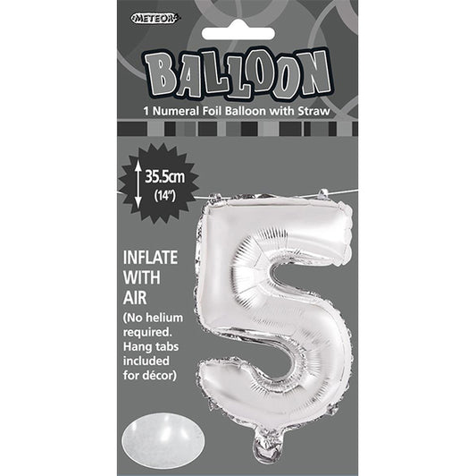 Silver "5" Numeral Foil Balloon (35cm)