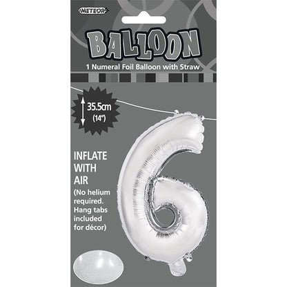 Silver "6" Numeral Foil Balloon (35cm)