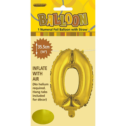 Gold "0" Numeral Foil Balloon (35cm)