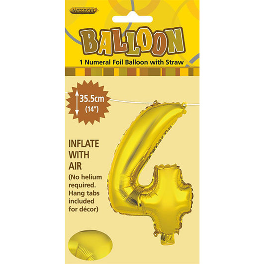 Gold "4" Numeral Foil Balloon (35cm)