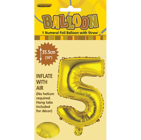 Gold "5" Numeral Foil Balloon (35cm)