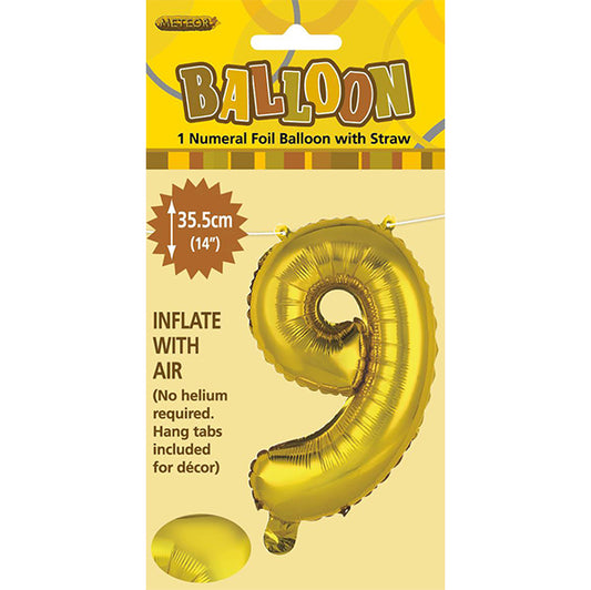 Gold "9" Numeral Foil Balloon (35cm)